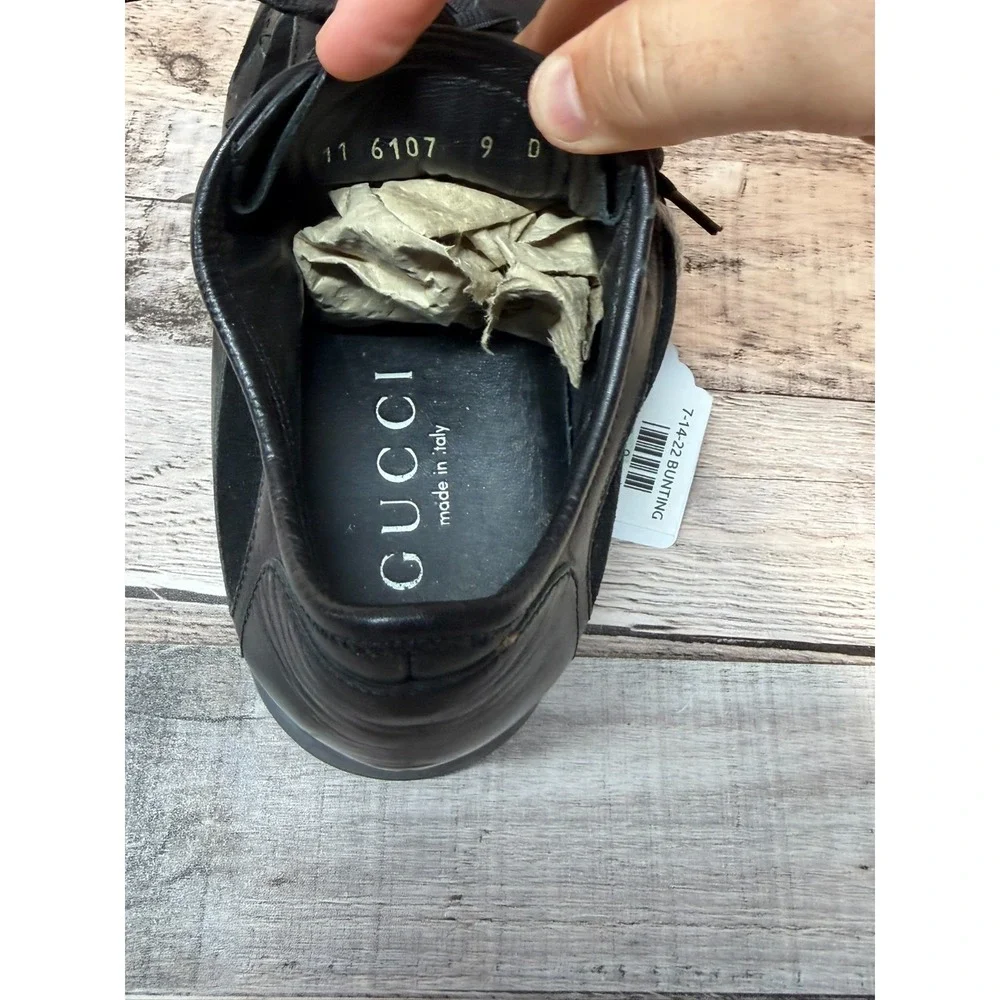 Gucci Leather Low Trainer Black Suede Sneakers 111 6107 Size 9D Made in Italy